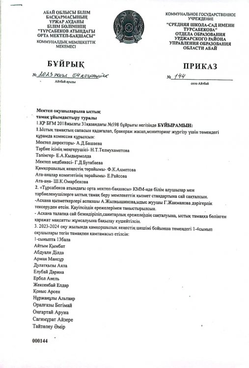 Мектеп оқушыларына ыстық тамақ ұйымдастыру туралы