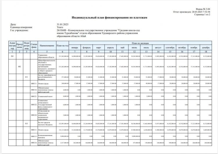 Индивидуальный план финансирования по платежам